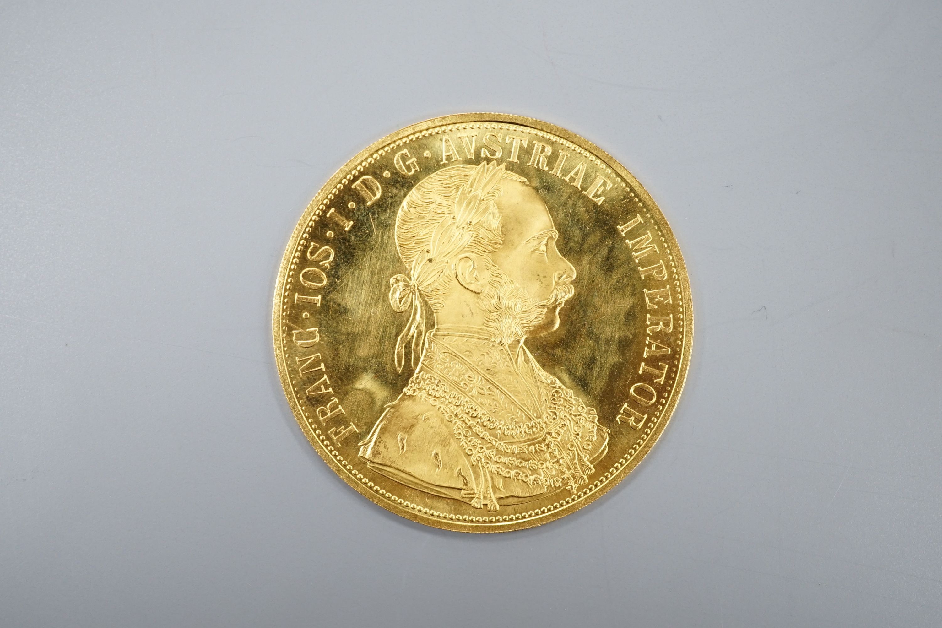 A gold 4 Ducat coin, Franz Joseph I, 1915, 13.9 grams.